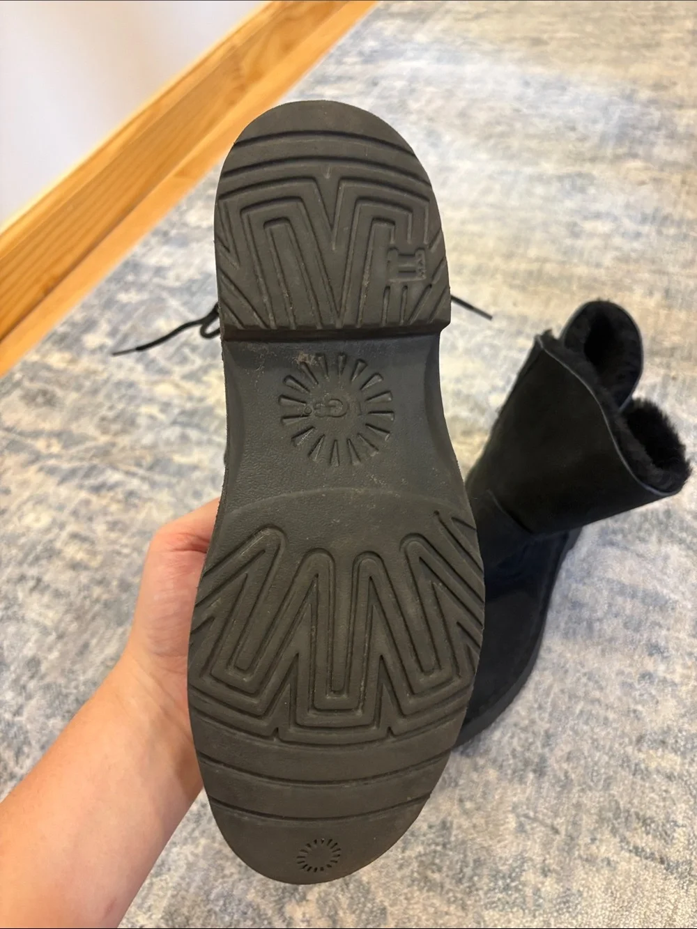UGG Black Suede Winter Short Boots with Shearling Lining